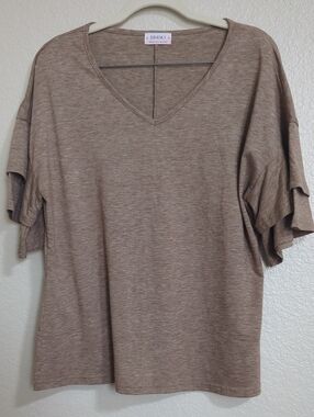 SWANKY Taupe V-Neck Ruffle Sleeve Short-Sleeve Top
